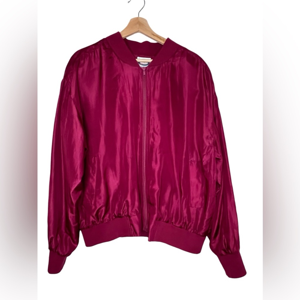Vintage 100% Silk Le Studio LS Sport Bomber Jacket Size Large